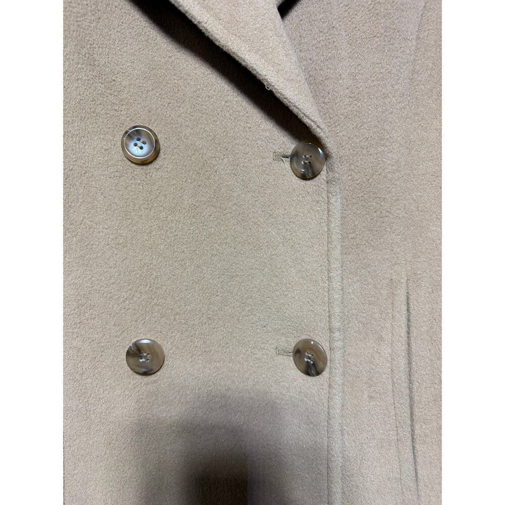 Petite Sophisticate Pea Coat Medium Camel Tan Wool Cashmere Lined Double Breaste - Picture 4 of 11